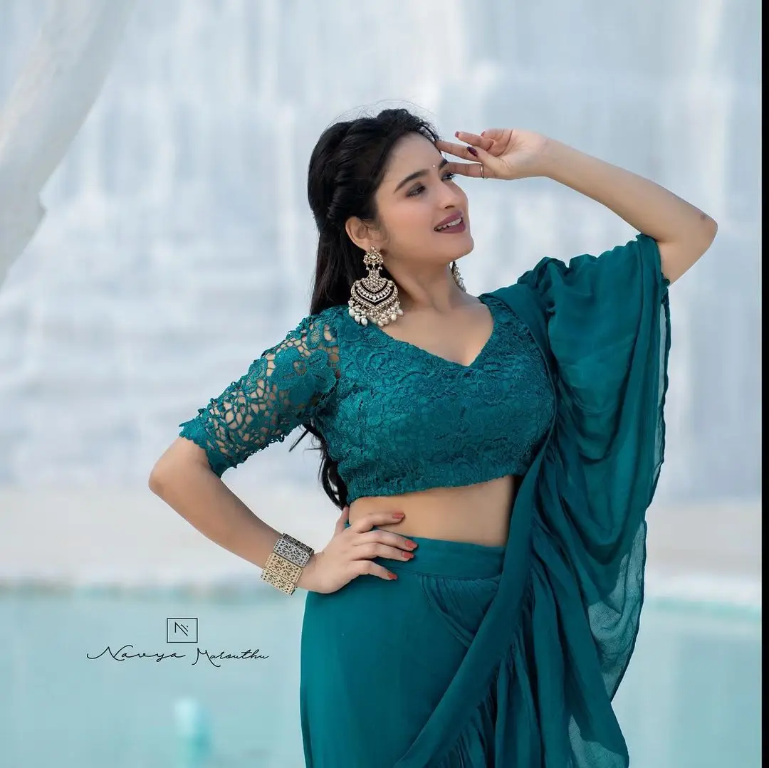 Big Boss Fame Rathika Rose Wearing Blue Lehenga Choli